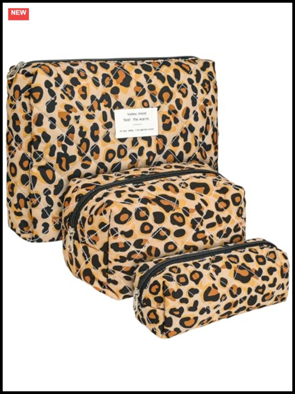 Quilted Makeup Bag Set of 3, Puffy Cosmetic Bags, Zipper Pouch, Travel Toiletry